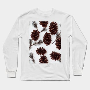 Pine cones festive background with fir branch, seamless pattern. Long Sleeve T-Shirt